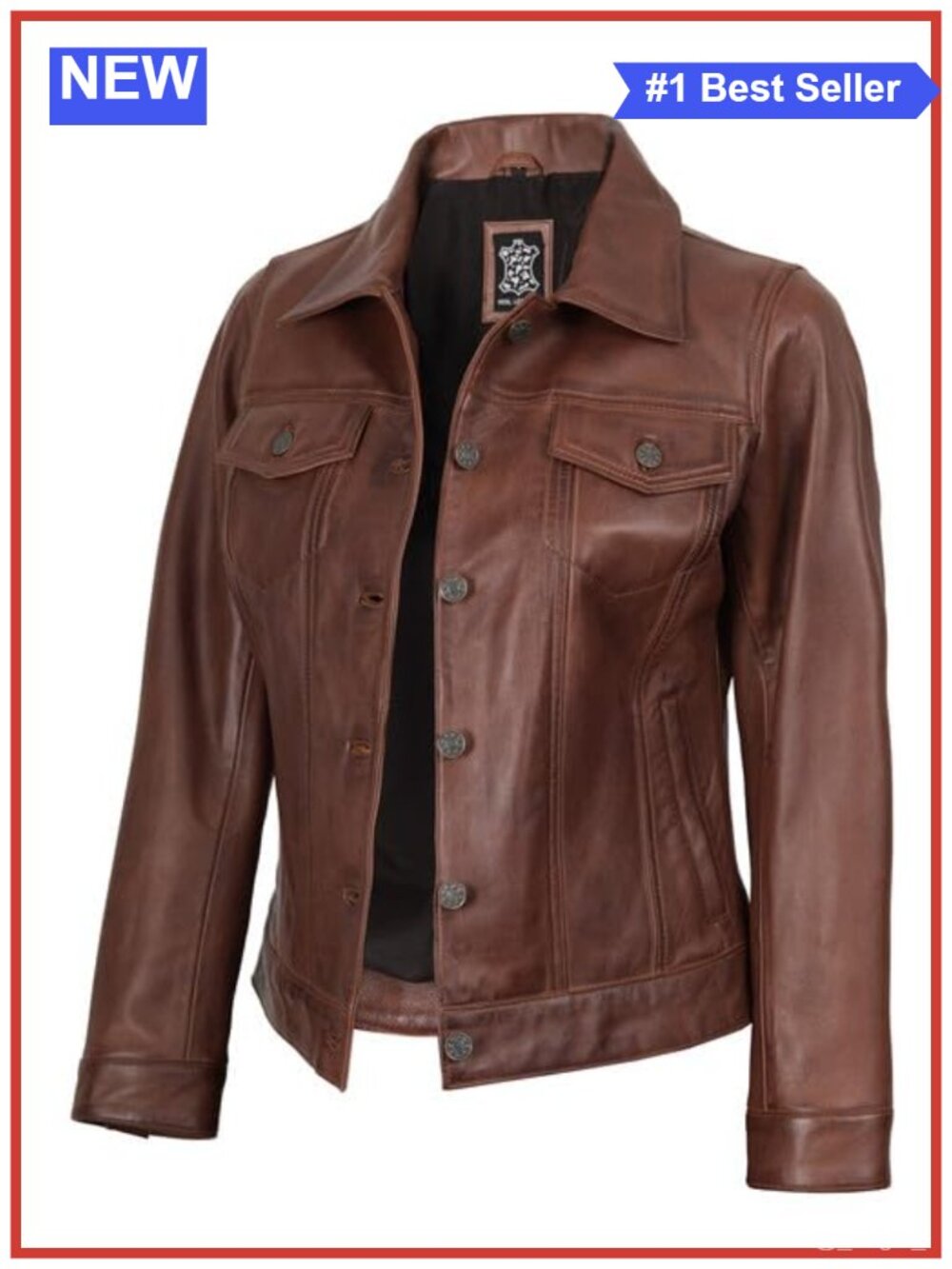 Real Lambskin Leather Trucker Jacket Button Closure Regular Fit